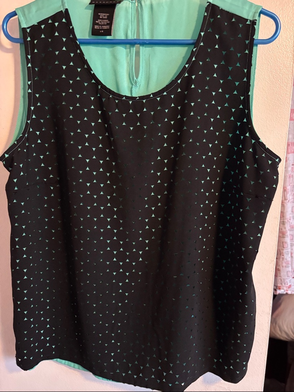 Metaphor Black Shell Top with Mint Triangle Pattern